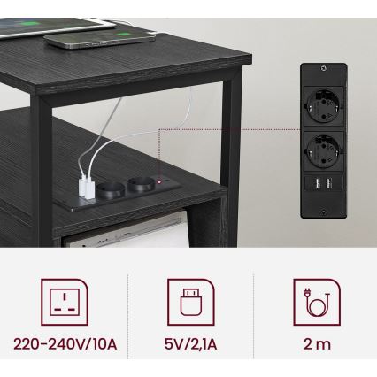 Odlagalna mizica ROD z vgrajenimi vtičnicami in USB-vhodi, črna