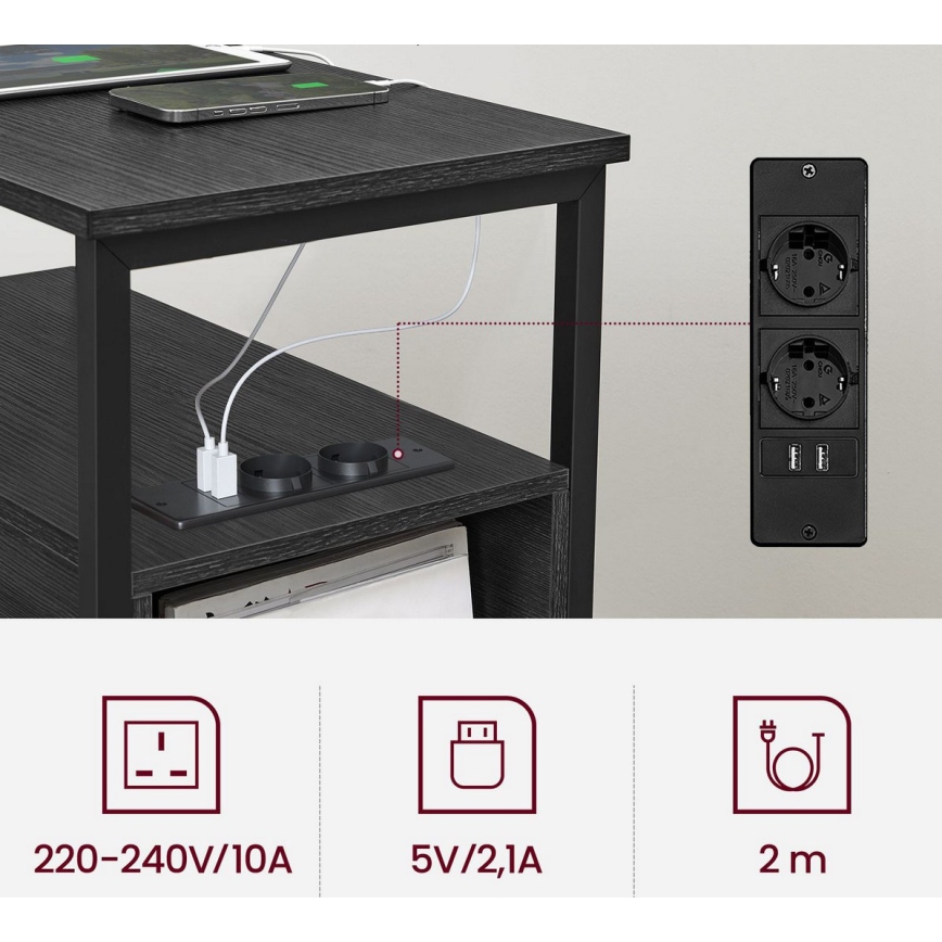 Odlagalna mizica ROD z vgrajenimi vtičnicami in USB-vhodi, črna