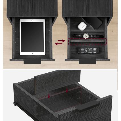 Odlagalna mizica ROD z vgrajenimi vtičnicami in USB-vhodi, črna