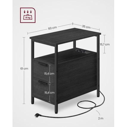 Odlagalna mizica ROD z vgrajenimi vtičnicami in USB-vhodi, črna