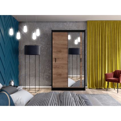 Omara za oblačila s ogledalom SABRINA 120x215 cm hrast craft