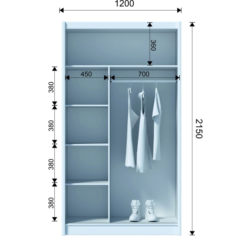 Omara za oblačila s ogledalom SABRINA 120x215 cm hrast craft