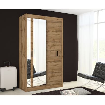 Omara za oblačila z ogledalom SABRINA 120x215 cm, hrast wotan