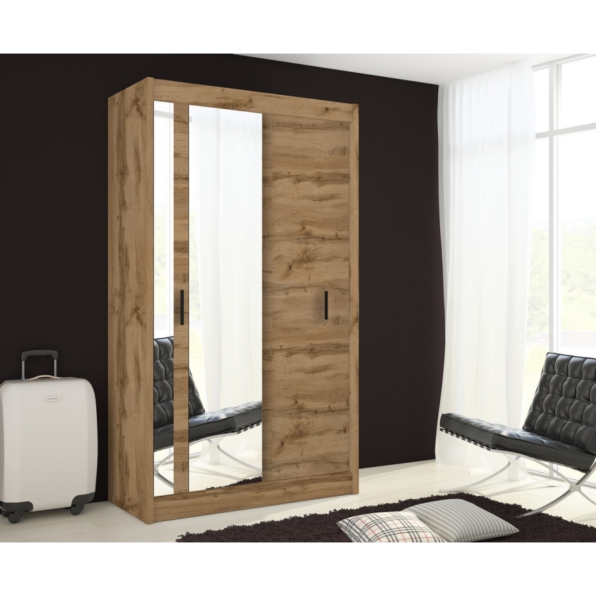 Omara za oblačila z ogledalom SABRINA 120x215 cm, hrast wotan