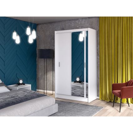 Omara za oblačila z ogledalom SABRINA 150x215 cm bela