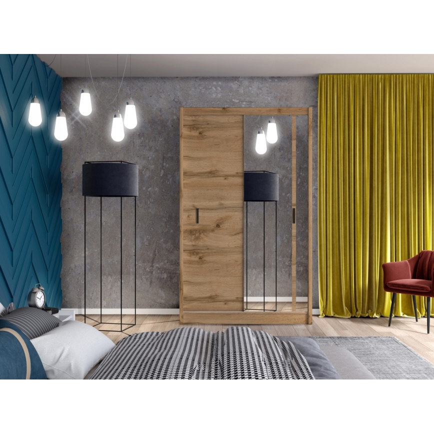 Omara za oblačila s ogledalom SABRINA 150x215 cm, hrast wotan