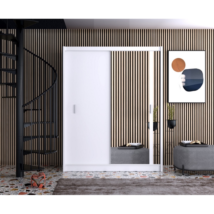 Omara za oblačila s ogledalom SABRINA 180x215 cm bela