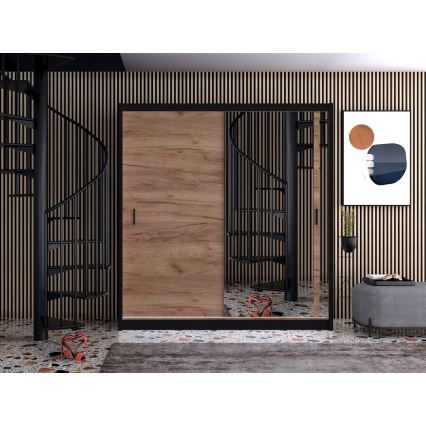 Omara za oblačila z ogledalom SABRINA 203x215 cm hrast craft