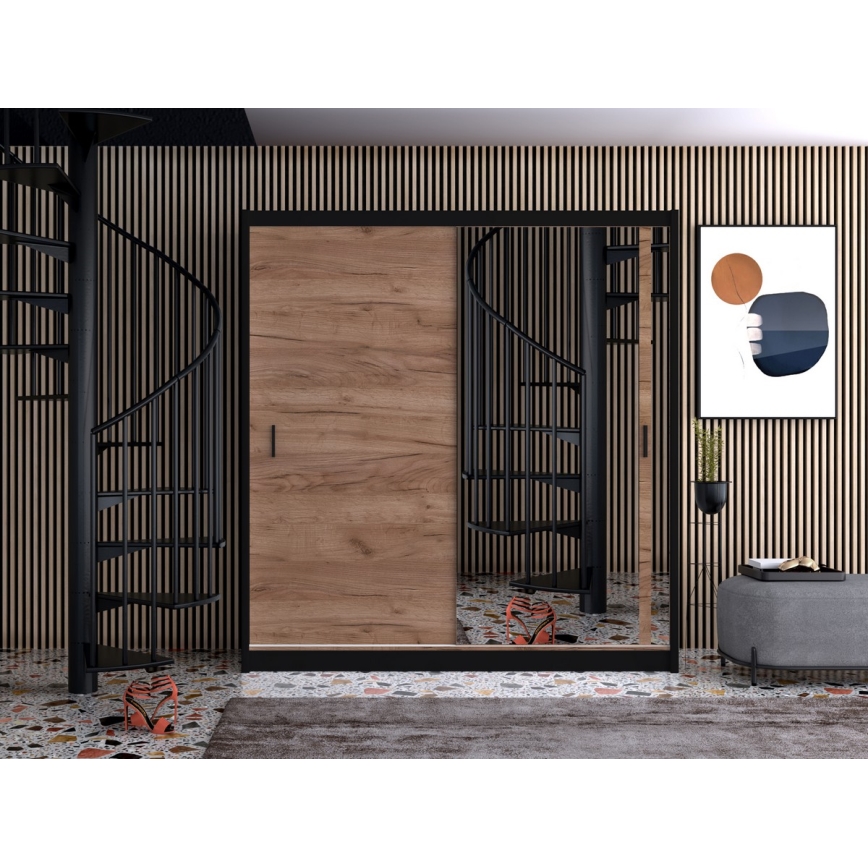 Omara za oblačila z ogledalom SABRINA 203x215 cm hrast craft