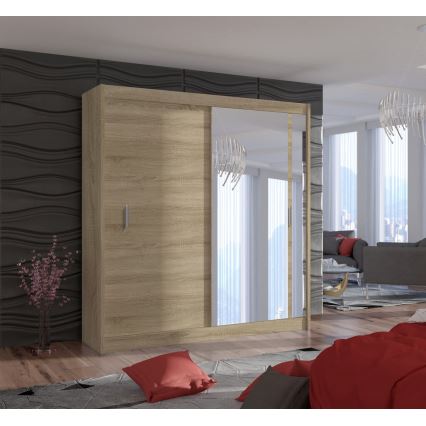 Omara za oblačila z ogledalom SABRINA 203x215 cm, hrast sonoma
