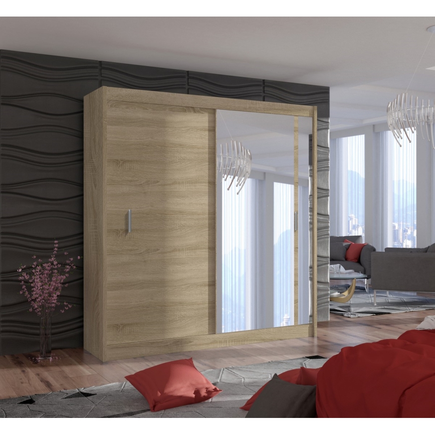 Omara za oblačila z ogledalom SABRINA 203x215 cm, hrast sonoma