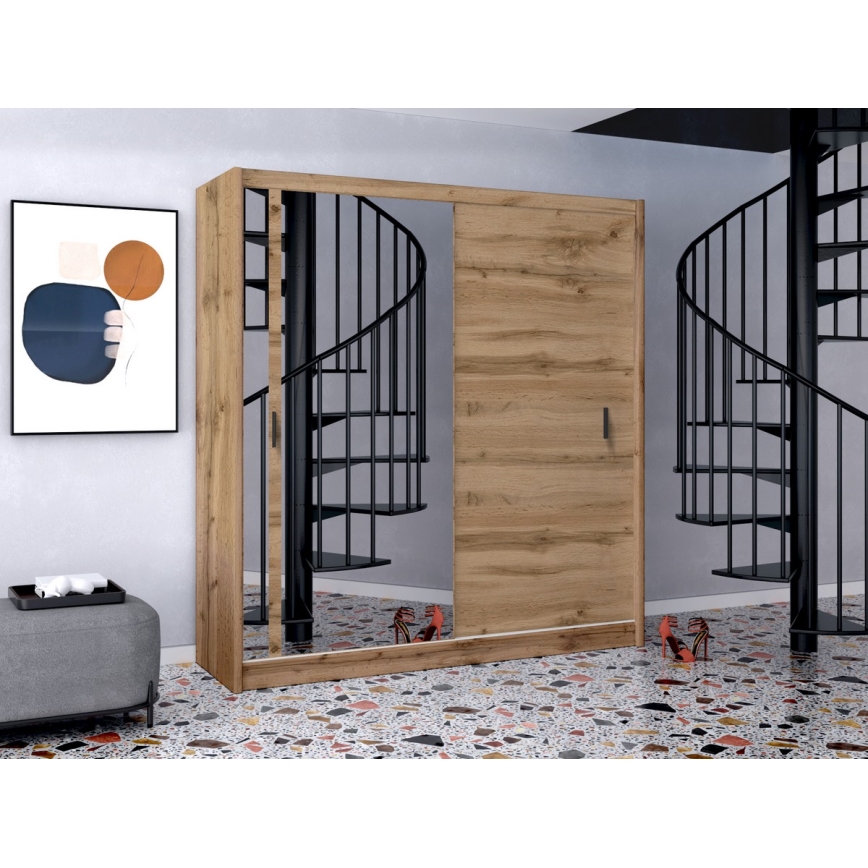 Omara za oblačila s ogledalom SABRINA 203x215 cm, hrast wotan