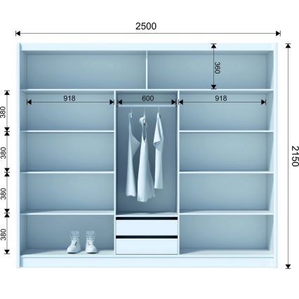 Omara za oblačila z ogledalom SABRINA 250x215 cm bela