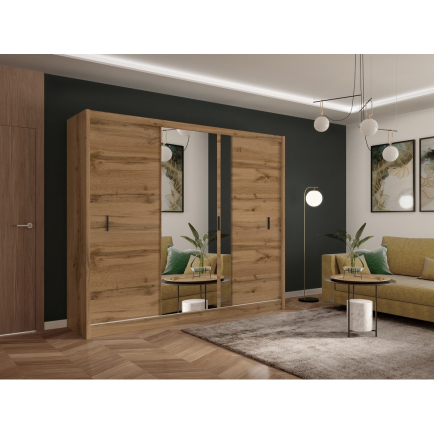 Omara za oblačila z ogledalom SABRINA 250x215 cm, hrast wotan