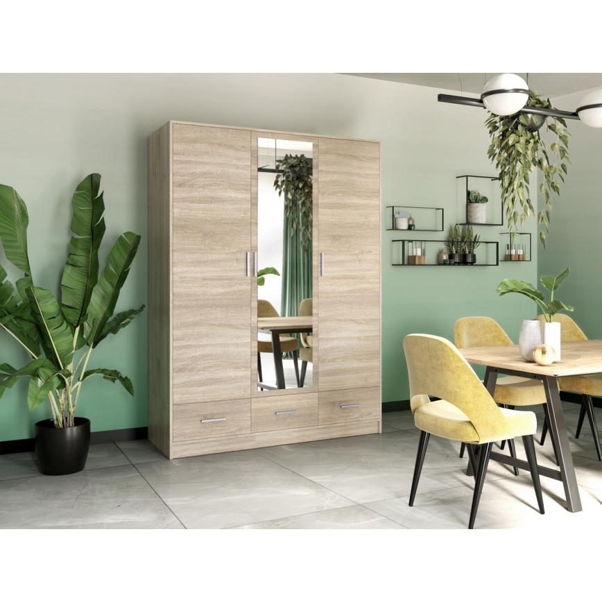 Omara za oblačila s ogledalom SANNA 150x215 cm, hrast sonoma