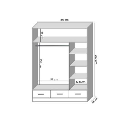 Omara za oblačila s ogledalom SANNA 150x215 cm, hrast sonoma