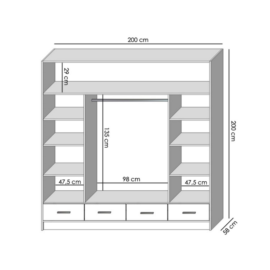Omara s ogledalom SANNA 200x215 cm, hrast sonoma