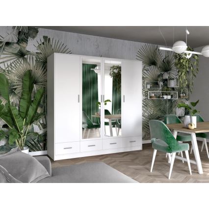 Omara za oblačila s ogledalom SANNA 200x215 cm bela