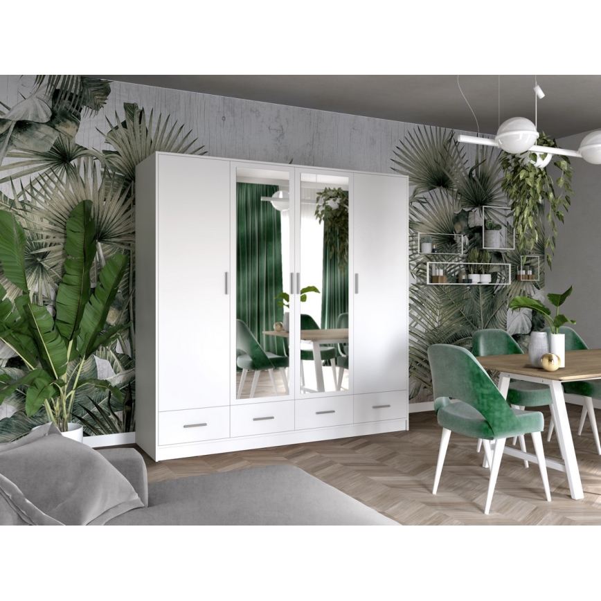 Omara za oblačila s ogledalom SANNA 200x215 cm bela