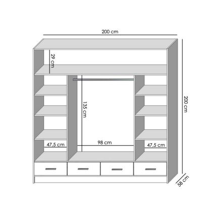 Omara za oblačila s ogledalom SANNA 200x215 cm bela