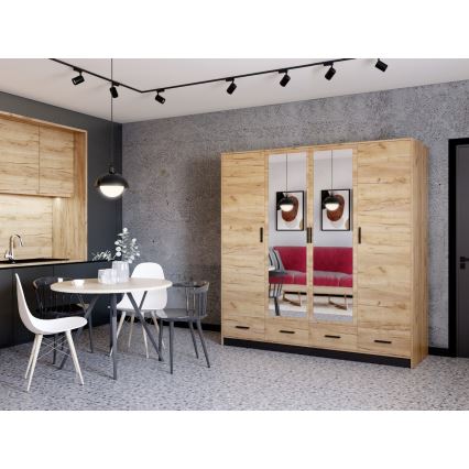 Omara za oblačila s ogledalom SANNA 200x215 cm hrast craft