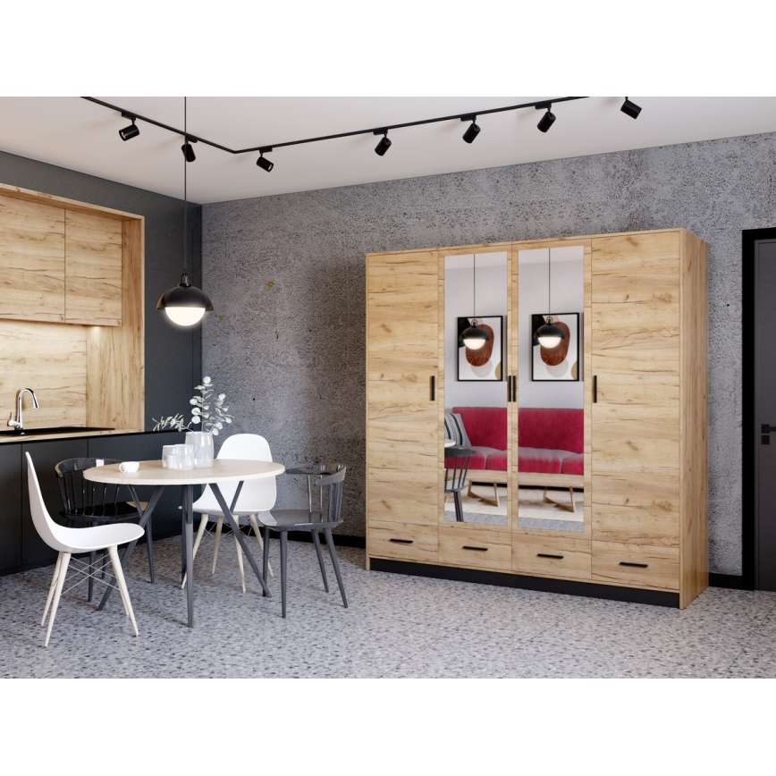 Omara za oblačila s ogledalom SANNA 200x215 cm hrast craft