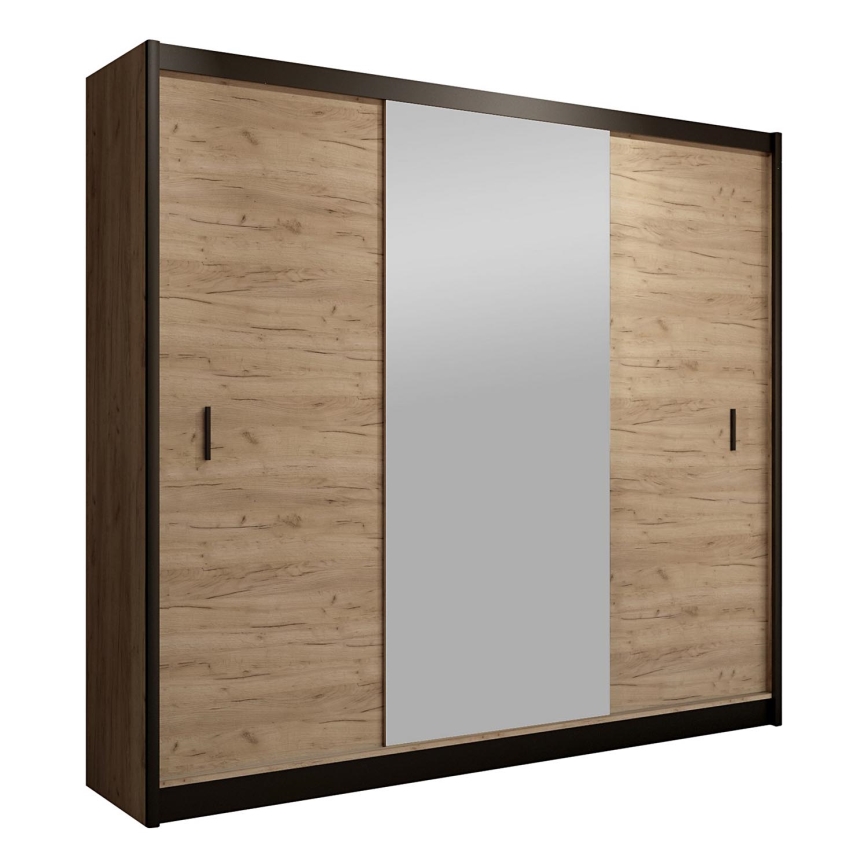 Omara z ogledalom MIRO 203x215 cm hrast craft/črna