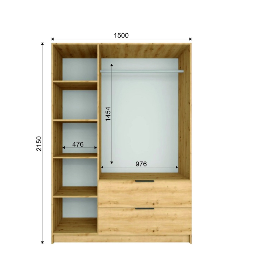 Omara z ogledalom VISTA 150x215 cm hrast artisan/grafit