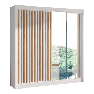 Omara za oblačenje s ogledalom SANTINO 203x215 cm bela/kolonialni hrast