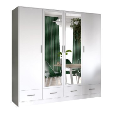Omara za oblačila s ogledalom SANNA 200x215 cm bela