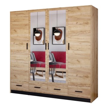 Omara za oblačila s ogledalom SANNA 200x215 cm hrast craft