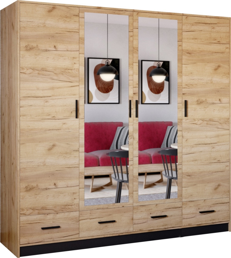 Omara za oblačila s ogledalom SANNA 200x215 cm hrast craft