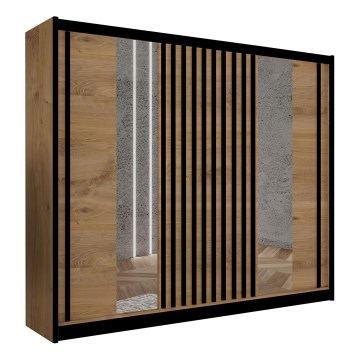 Omara za oblačila s ogledalom SANTINO 250x215 cm hrast kraft/črna