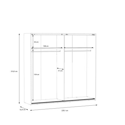 Omara za oblačila z ogledalom OREN 220x210 cm, artisan hrast