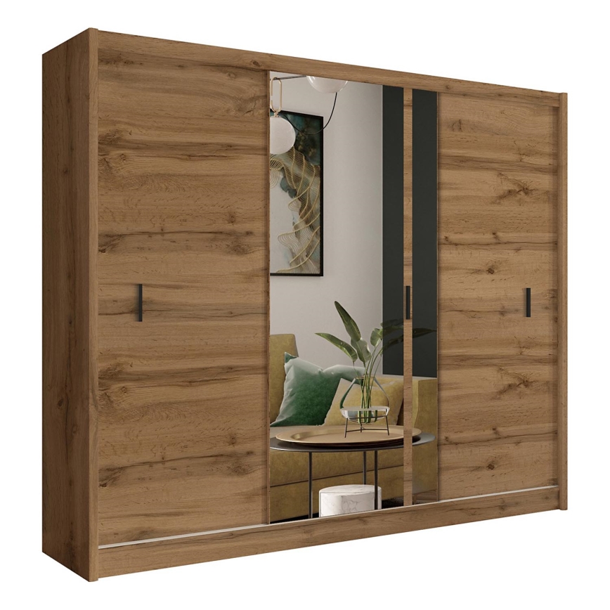 Omara za oblačila z ogledalom SABRINA 250x215 cm, hrast wotan