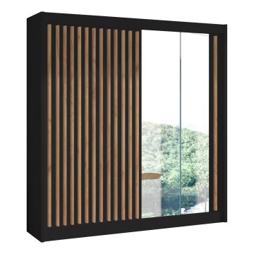 Omara za oblačila z ogledalom SANTINO 203x215 cm črna/jesen