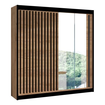 Omara za oblačila z ogledalom SANTINO 203x215 cm jesen/črna