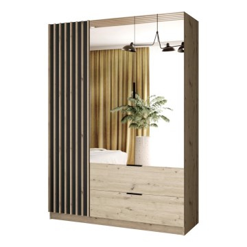 Omara za oblačila z ogledalom VISTA 150x215 cm v artižan hrastu/grafitu