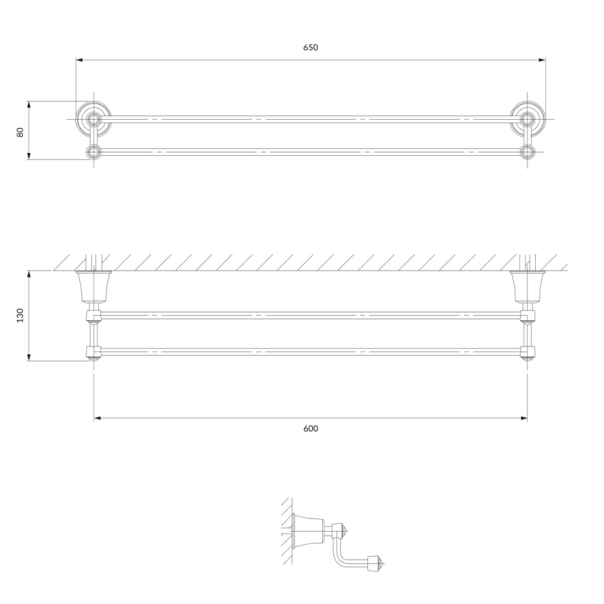 OMNIRES AL53226CR - Stensko držalo za brisače ART LINE 65 cm sijajni krom