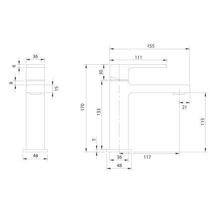 OMNIRES BA7810BL - Pipa za umivalnik BARETTI 17 cm mat črna