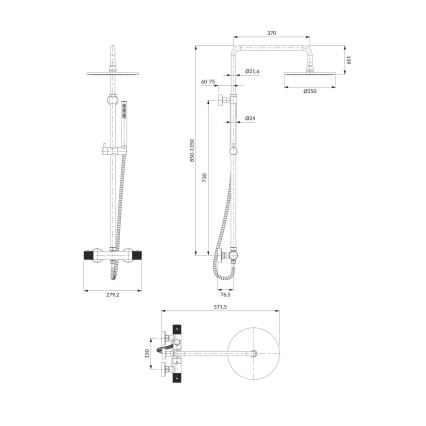 OMNIRES CT8044CR - Tuš set s termostatsko pipo CONTOUR sijajni krom