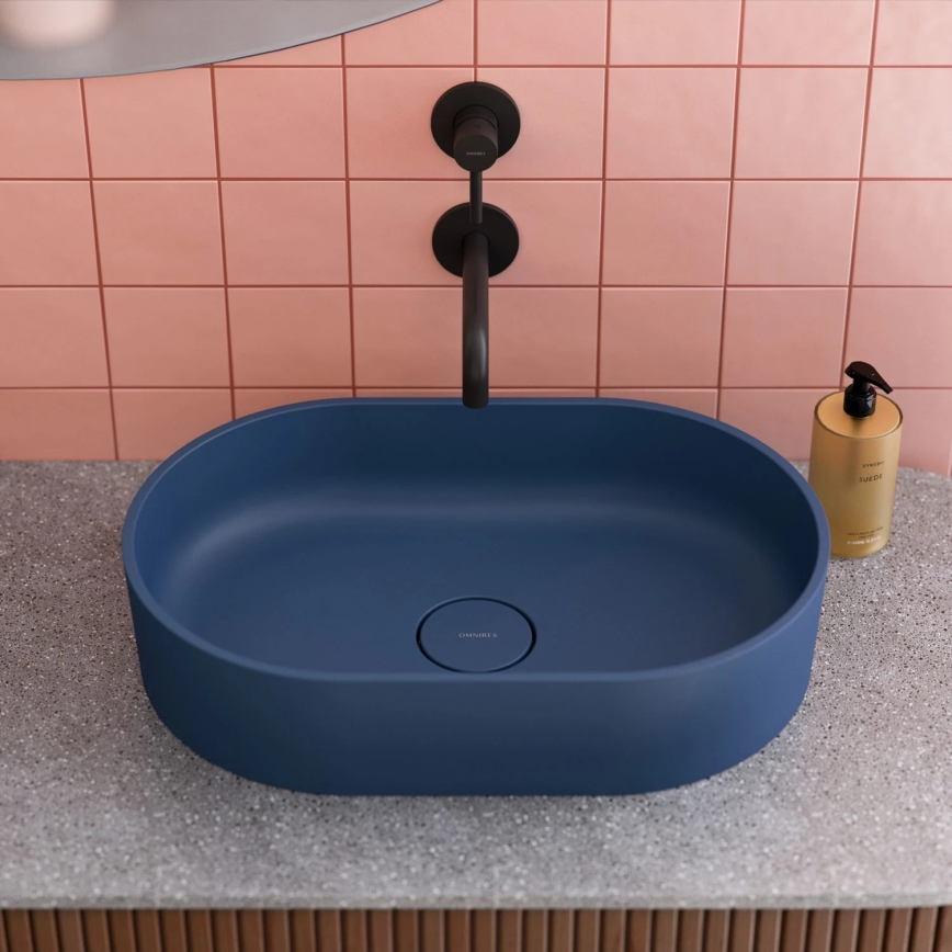 OMNIRES OVOUNMB - Umivalnik za pult OVO 55x36 cm dolomit/mat modra polnoč