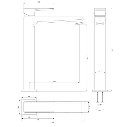 OMNIRES PM7412BL - Pipa za umivalnik PARMA 27,3 cm mat črna