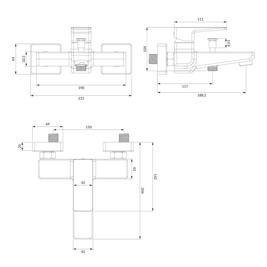 OMNIRES PM7430BL - Kopalna pipa PARMA mat črna