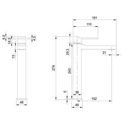 OMNIRES SL7712CR - Pipa za umivalnik SLIDE 27,8 cm sijajni krom