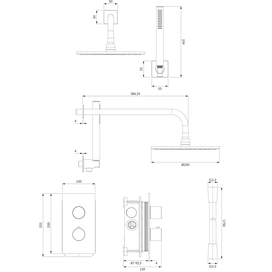 OMNIRES SYSCT11CR - Tuš set s termostatsko podometno pipo CONTOUR sijajni krom
