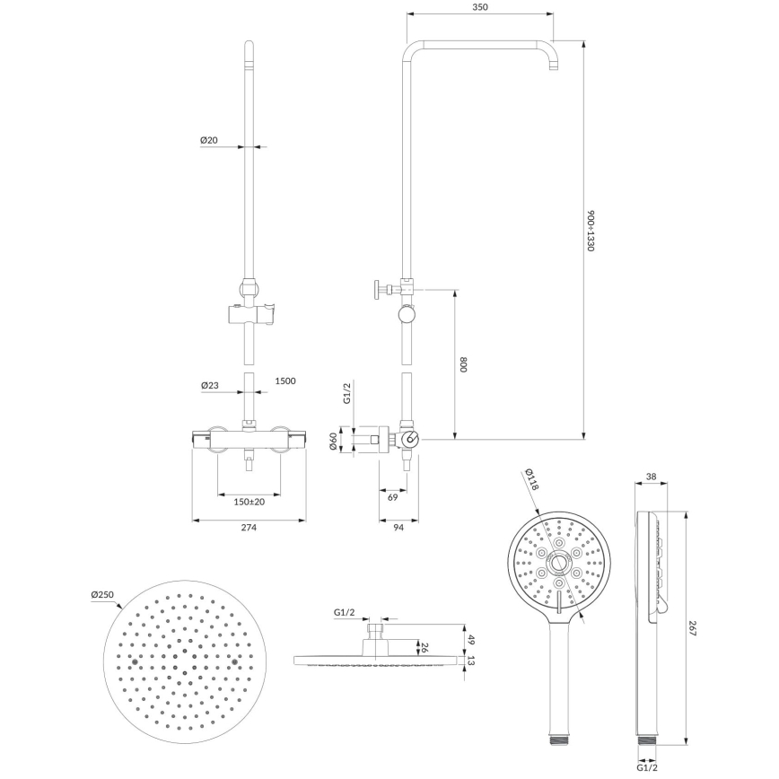 OMNIRES SYSY10/N/6CR - Tuš set s termostatsko pipo Y sijajni krom