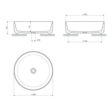 OMNIRES TULSA355BP - Nadpultni umivalnik TULSA, premera 36 cm, keramika/sijajno bela
