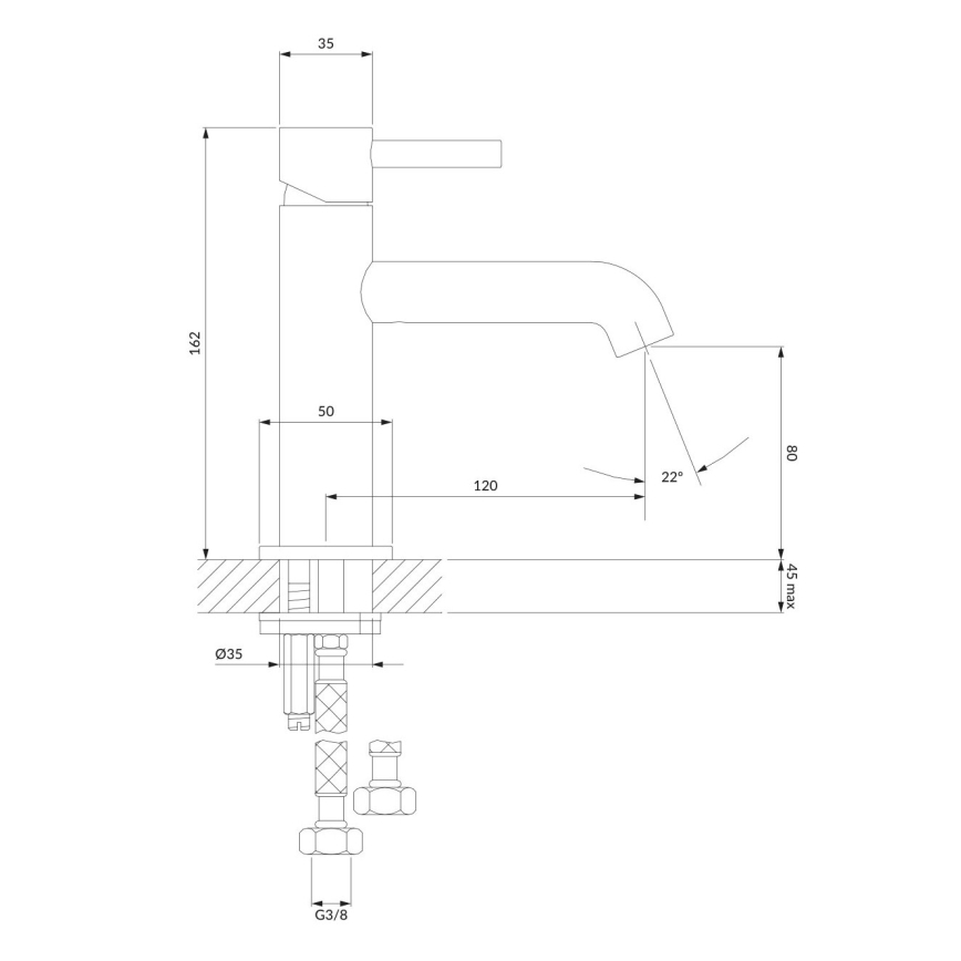 OMNIRES Y1210NCP - Pipa za umivalnik Y 16,2 cm poliran baker
