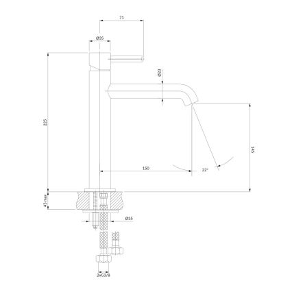 OMNIRES Y1212CCR - Pipa za umivalnik Y 22,5 cm sijajni krom